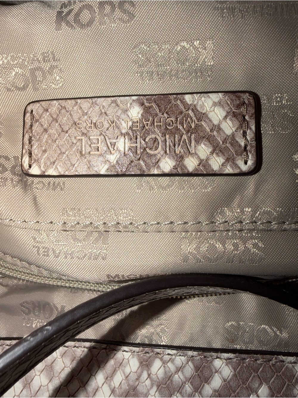 Michael Kors Taupe Snake-Print Shoulder Bag with Chain Straps - Picture 6 of 7